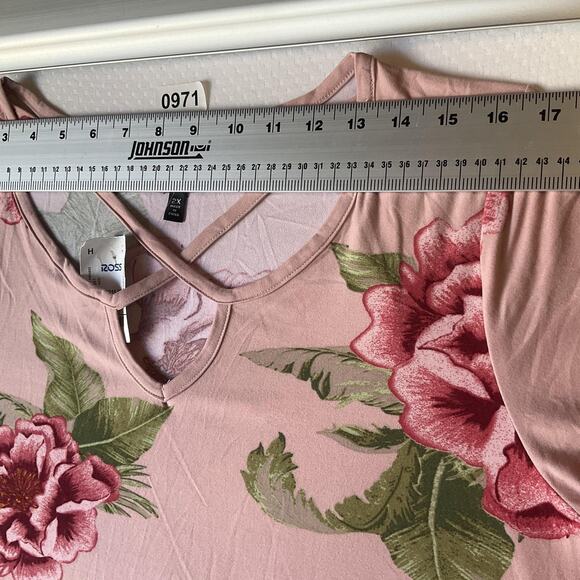 Derek Heart Plus Women Maxi Dress Plus 2X Pink Floral T-Shirt Dress Short Sleeve - Picture 5 of 7